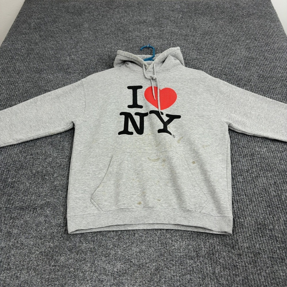 I Love NY Hoodie Small Gray‎ Cotton Graphic Pullover Streetwear Casual Style